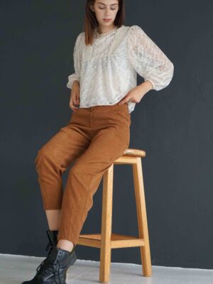 Жіночі вельветові штани в кольорі кемел