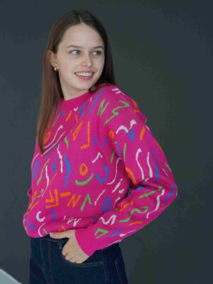 Візерунчастий трикотажний светр малиновий